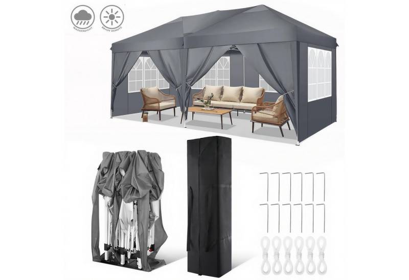 Tooluck Faltpavillon 3x6m Festzelt Wasserdicht UV-Schutz für Garten Terrasse Feier Party, mit 4 Seitenteilen, mit 4 Seitenteilen 2 Eingängen 12 Heringe 4 Seile 1 Tragetasche von Tooluck