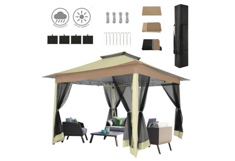 Tooluck Faltpavillon Pop-Up-Pavillon Moskitonetz sofortig Terrassendachzelt Schatten/Regen, mit 4 Seitenteilen, 2-stufiges Vente-Pavillondach UV-Schutz 50+ für Garten und Hinterhof von Tooluck