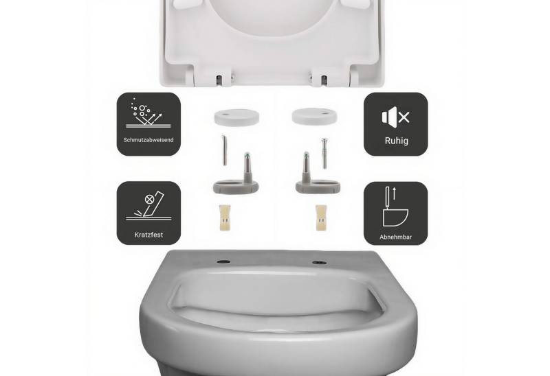 Tooluck WC-Sitz Sanftschließend in Weiß mit Schnellentnahme zur einfachen Reinigung, Top-Fixing festsitzend O/D Form hochwertig UF Anti-Bakteriell Material von Tooluck