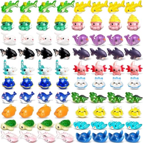 Toolvvik 120 Stück Meerestierfiguren Aus Kunstharz, Ornamente, Miniatur-Meerestiere, Mini-Kunstharzfiguren, Aquarium-Ornamente von Toolvvik