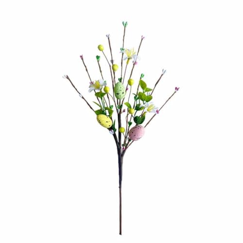Toolvvik Künstliche Osterranke mit Pastellfarbenen Ostereiern und Beeren – Dekorative Frühlingshafte Blumenstiele – Ostereizweige – Langlebig, Einfach zu Verwenden von Toolvvik