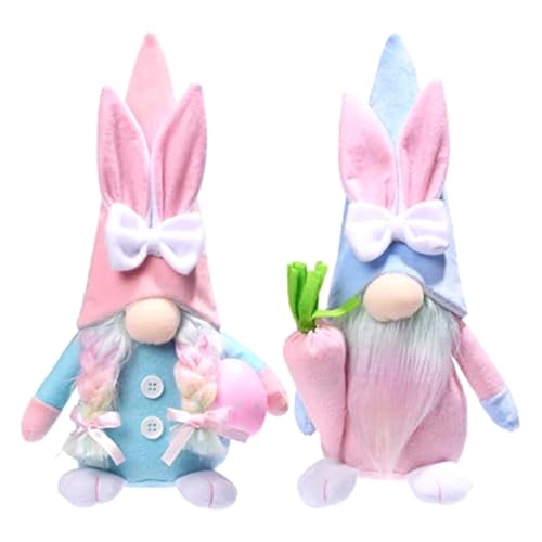 Toolvvik Osterwichtel-Bunny-Set - 2 Stück Handgemachte Schwedische Tomte-Plüschhasen mit Osterei und Karotte, Geeignet Als Osterdekoration von Toolvvik