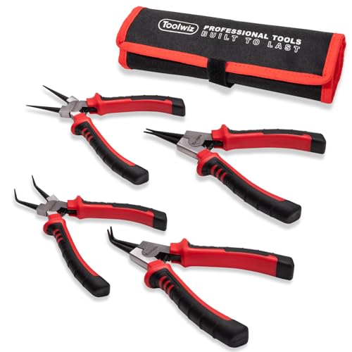 Toolwiz 4 Stück Sprengringzangen Set, 170mm Interne und Externe Sicherungsringzange, Spitzendurchmesser 2mm Seegeringzange, Gerades und Gebogenes Backen Sprengringzange von Toolwiz