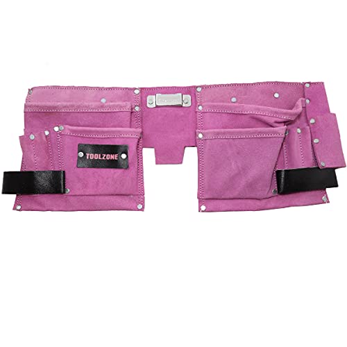 Toolzone-Werkzeuggürtel mit 11 Taschen (auch für Hammer und Klebeband), Leder, Pink von Toolzone