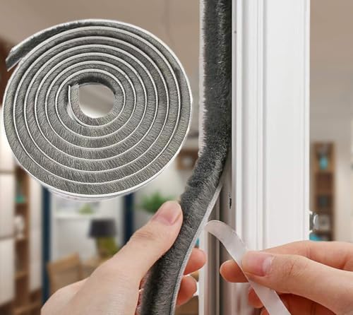 5M Bürstendichtung Selbstklebend Dichtungsband,9mm(B) x 15mm(D) Bürstendichtung für Rolladen Schiebetür,Winddicht Staubdicht Tür Fenster,Insektenschutz schiebetür,Bürstendichtung für türen(Grau) von Tooperze