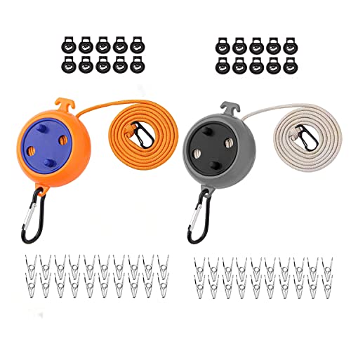 Tootesa 2 Stück Wäscheleine Ausziehbar, 8M Wäscheleine Camping Tragbare Reise Urlaub Outdoor/Indoor, wäscheschnur Wäscheständer mit Stopper und Windproof Wäscheklammern (Schwarz+Orange) von Tootesa