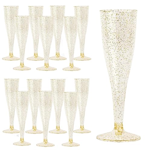Tootesa 30 Stück Champagner Gläser aus Plastik,150ml Gold glitter Kunststoff Sektgläser Sektkelch Sektflöten für Partys Mimosa Bar, Hochzeit und Dusche Party Zubehör, Party Gläser von Tootesa