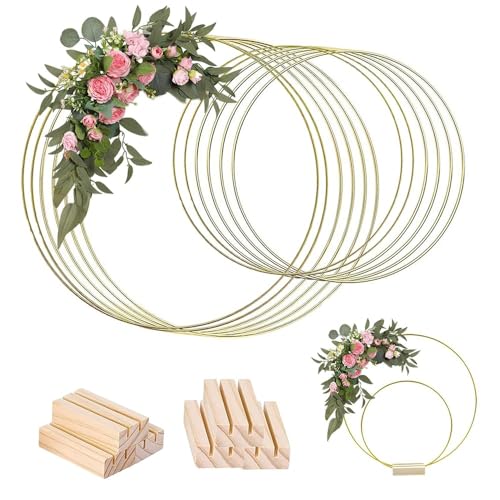 Metallring Tafelaufsätze, 6 Set Metall Floral Hoop Mittelstück, Dekoring mit Holz Ständer, Floral Hoops für DIY Hochzeit Handwerk Party Home Tischdekoration von Toothbace
