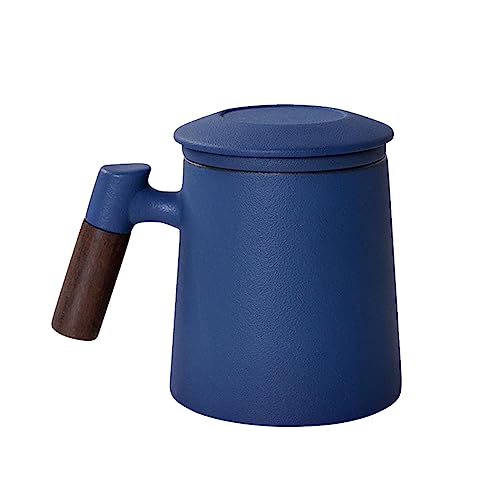 Teetasse mit Deckel und Sieb, 400ml Große Palisandergriff Keramik Teetassen, Matte Steinzeug Glasierte Teetassen für Einweichen (Blau) von Toothbace