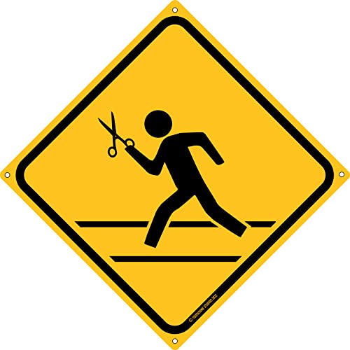 Lustiges Blechschild "Running With Scissors Crossing", 30,5 x 30,5 cm von Toothsome Studios