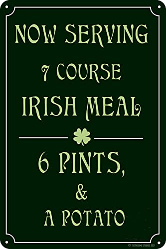 Toothsome Studios 7 Course Irish Meal 30,5 x 20,3 cm Lustiges Blechschild Pub Bar Man Cave Decor von Toothsome Studios