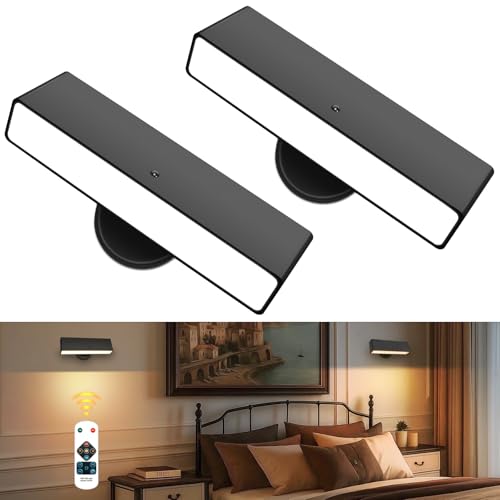 Toowell Akku Wandleuchte Innen Kabellose Wandleuchte Ohne Stromanschluss für Schlafzimmer,Magnetisches Mallicht Wandlampe Ohne Strom 360° Drehbar Bilderleuchte Kabellos mit Fernbedienung,2 Stück von Toowell