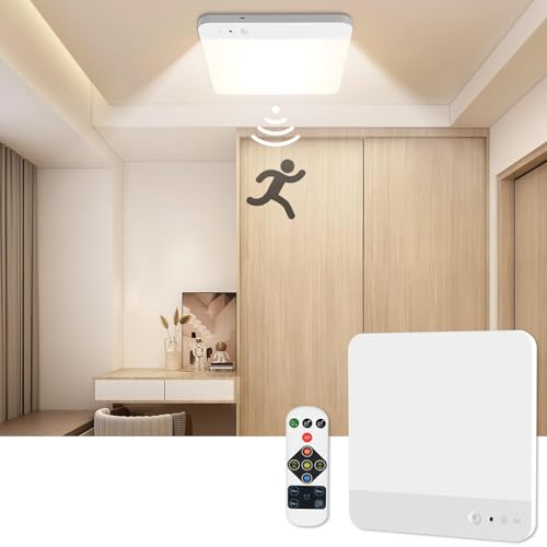Toowell Deckenleuchte mit Bewegungsmelder Akku Deckenlampe Badezimmer Lampe Batteriebetrieben Schrankbeleuchtung LED Bewegungssensor Innen Kellerleuchte Treppenbeleuchtung Garagenleuchte,1 Stück von Toowell