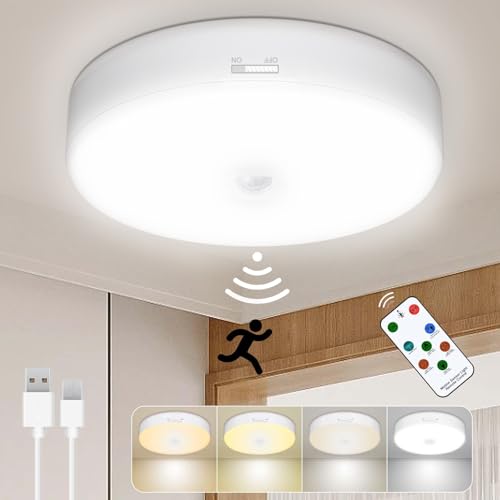 Toowell LED Deckenlampe mit Bewegungsmelder 10000mAh Akku Deckenleuchte Batteriebetrieben Lampe mit Fernbedienung USB Aufladbar Deckenlampe Akku Kellerlampe Ohne Stromanschluss Garagenlampe für Innen von Toowell