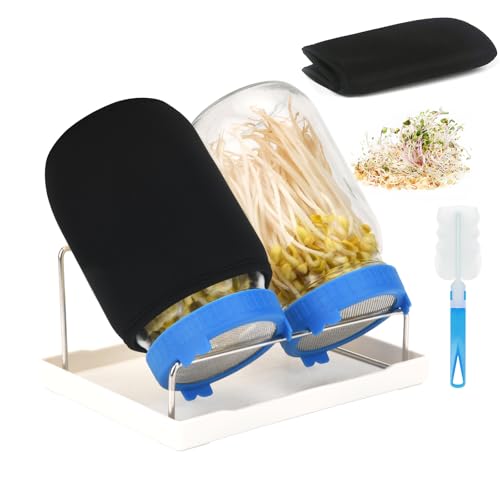 Toowood Sprossenglas Set 2er-Pack 1000ml Glasflaschen - Belüftetes Deckeldesign, mühelos Bio-Keime/Weizenkraut anbauen, unverzichtbar fürs Küchen-Gewächshaus (2, Blau) von Toowood