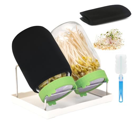 Toowood Sprossenglas Set 2er-Pack 1000ml Glasflaschen - Belüftetes Deckeldesign, mühelose Zucht von Bio-Keimen/Weizenkraut, unverzichtbar für die Küchen-Gärtnerei (2, Grün) von Toowood