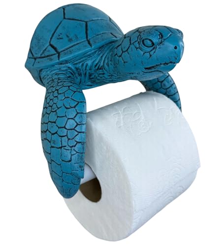 Top Brass Toilettenpapierrollenhalter mit Meeresschildkröte, Wandhalterung, rustikal, nautisch, Strand, Meerblau/Grün, Küstendekor – aquamarinblau, verwittertes Finish von Top Brass