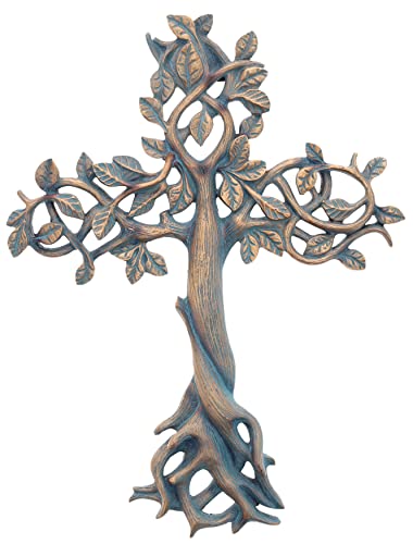 Top Brass Baum des Lebens Wandkreuz 29,5 cm – dekorative spirituelle Kunst Skulptur Bronze Grünspan-Finish von Top Brass