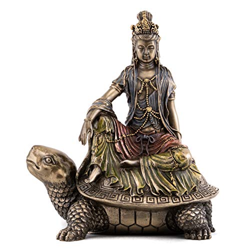 Buddhistische Göttin Wasser Mond Quan Yin auf Schildkröte Statue Guan Bronze Puder aus von Top Collection