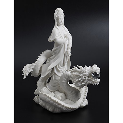 Statue Quan Yin reitet auf Drache, 33 cm von Top Collection