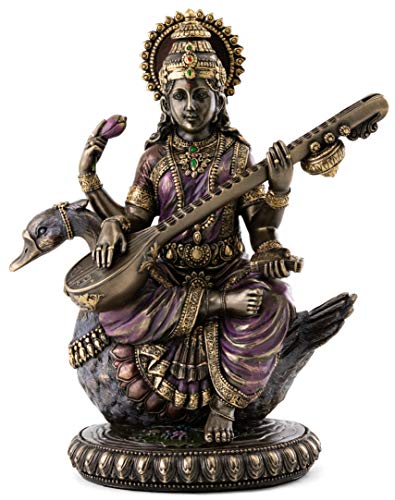 Top Collection Hinduistische Göttin der Musik und des Wissens Saraswati sitzt auf Schwan und spielt die Vina-Statue, Skulptur von Top Collection