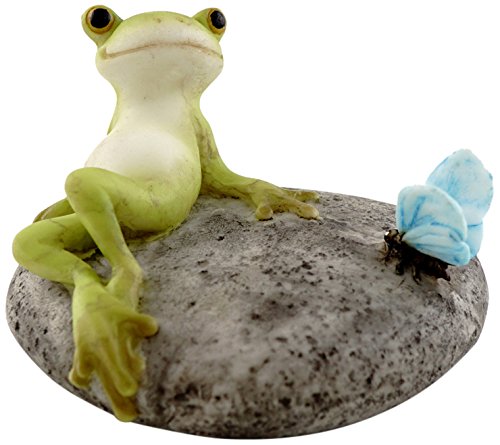 Top Collection Miniatur Feengarten und Terrarium Statue Frosch ruhend auf Stein mit Schmetterling von Top Collection
