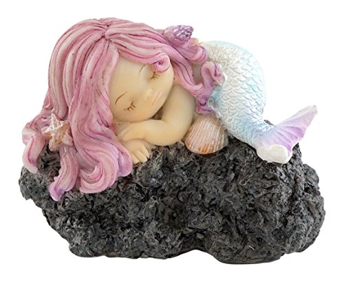 Top Collection Miniatur-Statue für Feengarten und Terrarium, schlafende kleine Meerjungfrau auf Felsen von Top Collection