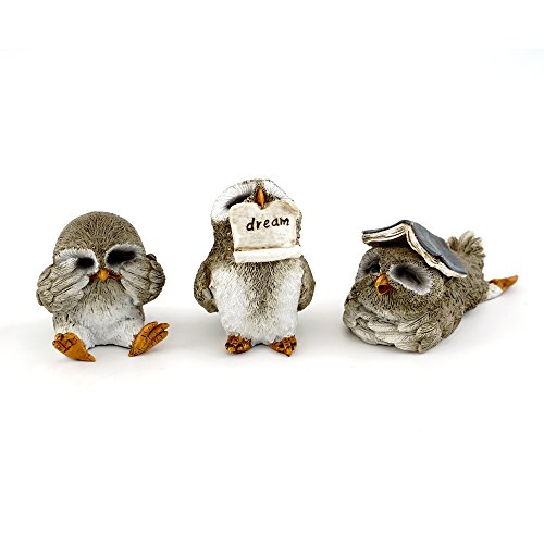 Top Collection Miniatur Fairy Garden & Terrarium Cute Little Owls Statue (Set von 3), klein von Top Collection
