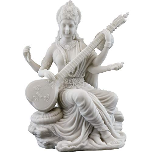 Top Collection Saraswati Statue – Hindu-Göttin des Wissens, Musik und Kunst, Skulptur in weißer Marmoroptik, 14 cm von Top Collection