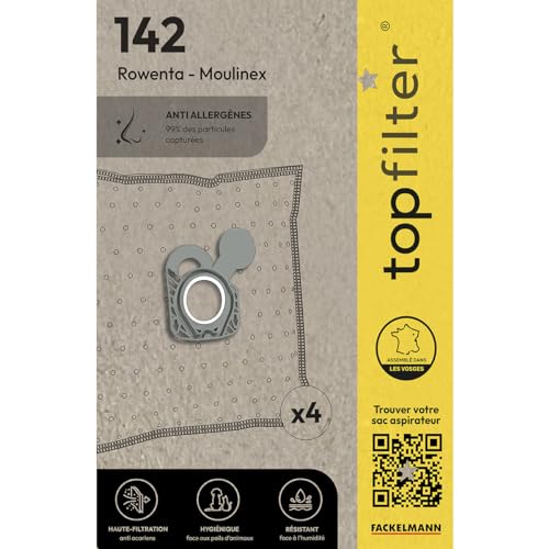 Top Filter 64142 Set 4 Staubsaugerbeutel für Moulinex/Rowenta PU 26 x 18 x 3,5 cm von Top Filter