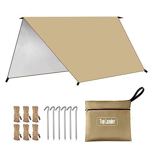 Top Lander Camping Tarp Wasserdichtes Zeltunterstand Mehrzweck-Markise aus Canvas für Hängematte, Bushcraft, Auto, Rucksackreisen im Freien und Survival. von Top Lander