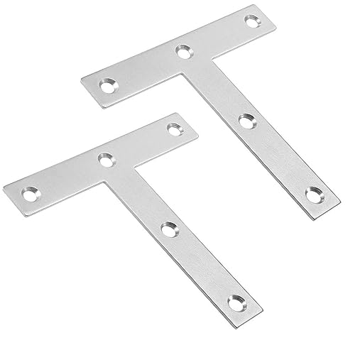 TOP-VIGOR 2 Stück T-förmige flache Befestigungsplatten 120 mm x 120 mm, Edelstahl-Verbindungsstreben, Reparaturen für Holzverbinder von Top-Vigor