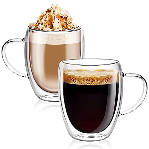 Doppelwandige Glas-Kaffeetassen, isolierte Latte-Gläser, 2er-Set, Tasse-Tee-Tassen mit Henkel, hitzebeständig, 350ml Cappuccino-Espresso-Tasse (klar) von Top-spring
