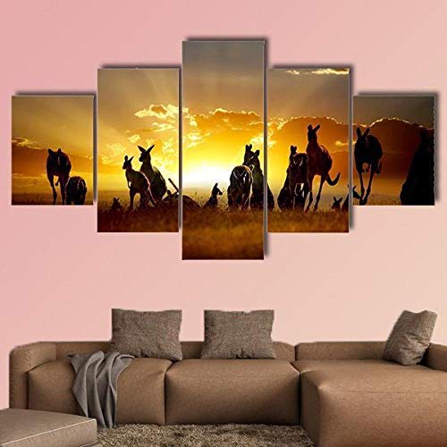 Bild auf Leinwand - Wandbild Sonnenuntergang australischen Outback Känguru Leinwandbilder Leinwand Drucke Wohnzimmer Wanddekoration Kunstwerk Dekoration von TopArt