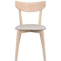 Skandi Esstisch Stühle aus Eiche Massivholz White Wash Webstoff Beigegrau (2er Set) von TopDesign