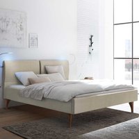 140x200 Bett Skandi Stil in Beige Stoff Nussbaumfarben von TopDesign