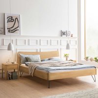 140x200 cm Bett Eiche hell aus Massivholz Vierfußgestell aus Metall von TopDesign