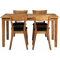 4 Stühle und Esstisch aus Eiche Massivholz Kunstleder Schwarz (fünfteilig) von TopDesign