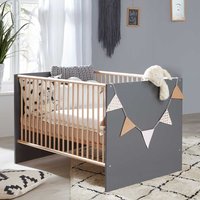 Babybett Grau Skandi mit Buche Massivholz Sprossen höhenverstellbar von TopDesign