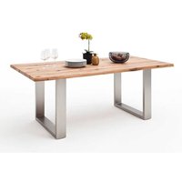 Baumkanten Tisch aus Zerreiche Massivholz Edelstahl von TopDesign