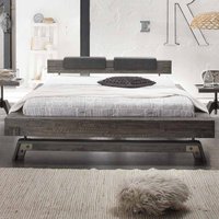 Bett in Grau Akazie massiv Klemmkissen von TopDesign