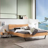 Breites Bett 140x200 cm aus Wildbuche Massivholz Stahl von TopDesign