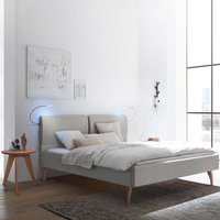 Breites Bett 140x200 cm im Skandi Design Webstoff und Kernbuche massiv von TopDesign
