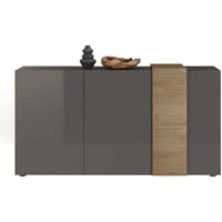 Design Sideboard in Dunkelgrau und Eichefarben 3 Drehtüren von TopDesign