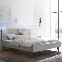 Doppel Bett Grau Stoff 43 cm Einstiegshöhe Vierfußgestell aus Holz von TopDesign