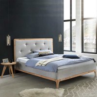 Ehebett Polster Bett in Grau Vierfußgestell aus Holz in Eiche Bianco von TopDesign