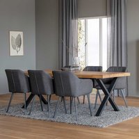 Esszimmer Sitzgruppe in Eichefarben Schwarz Grau sechs Stühle (siebenteilig) von TopDesign