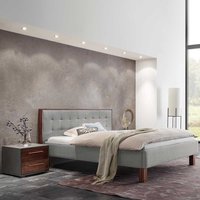 Franzoesisches Bett 140x200 cm aus Webstoff und Holz Grau und Nussbaum von TopDesign