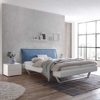 Futonbett in Weiß Polsterkopfteil in Blau (dreiteilig) von TopDesign