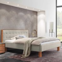 Gepolstertes Bett Beige Stoff mit Vierfußgestell aus Holz Skandi Design von TopDesign